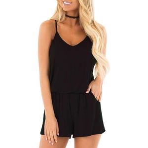 RAISEVERN Womens Romper Summer Casual Short Jumpsuit Adjustable Spaghetti Straps Sleeveless Cami 2025 Rompers with Pockets (Large, Style 14 Black)