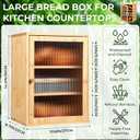 LemonRoad Bamboo Bread Box Large Capacity 3-layer Bread Box Kitchen Countertop Pastries Container with Corrugated Acrylic Door Wooden Housewarming Pantry Storage for Farmhouse Fruits Tea Spices Coffee