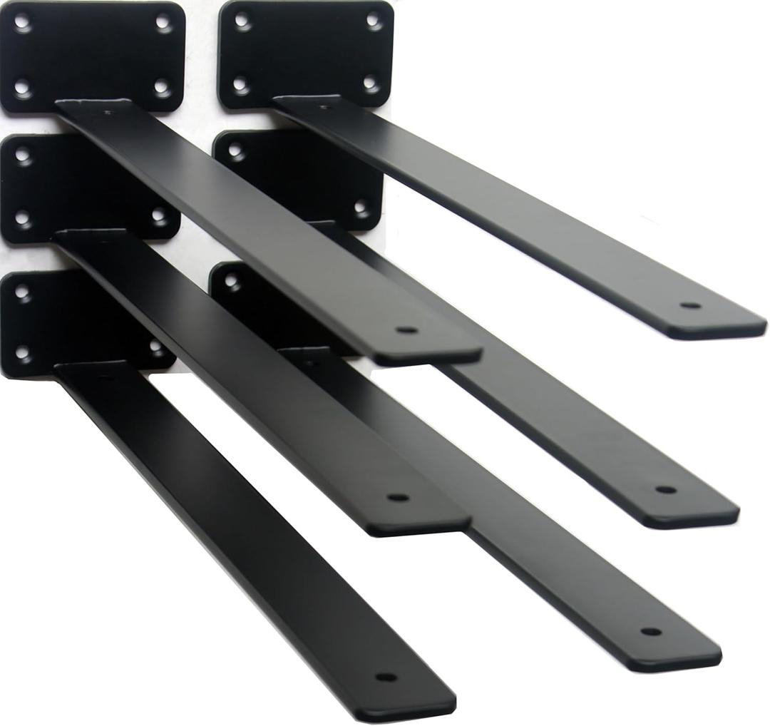 6 Pack - 18 inch Black Hidden L Shelf Bracket (1/5 Inch Thicked) Iron Floating Shelf Brackets Rustic Industrial Metal Brackets for Shelf Support