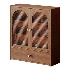 RZGZKLSH Arched Bamboo Countertop Cabinet Acrylic Doors with Storage Drawer
