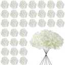 Cherica White Hydrangea Artificial Flowers Bulk, 30 Pcs Faux Hydrangea Flowers Heads, Artificial Fake Silk Hydrangea Flowers with Stems, White Flowers Artificial for Decoration Wedding Décor