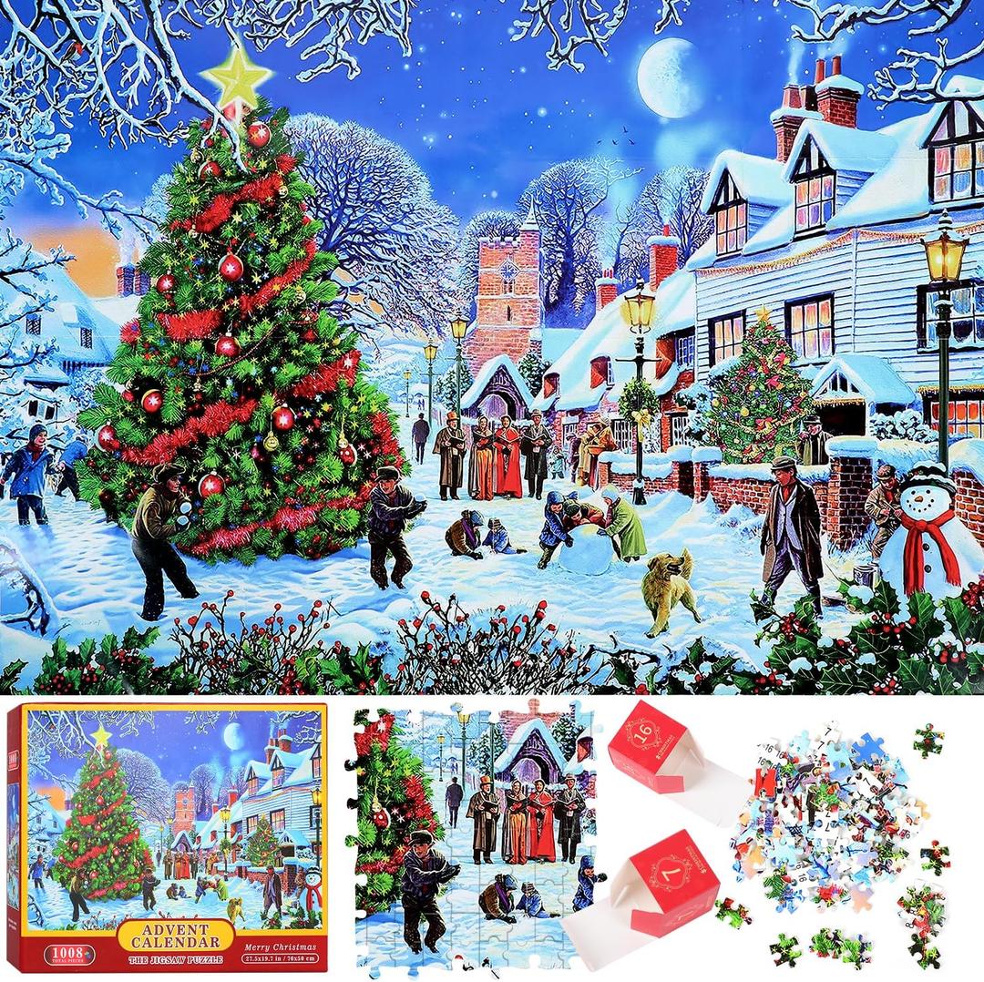 Advent Calendar 2025 Christmas Jigsaw Puzzles for Adults, 1008 Pieces Puzzle 24 Days Christmas Countdown Calendar, Fun Family Game Christmas Gifts Christmas Home Decor (Christmas Tree)