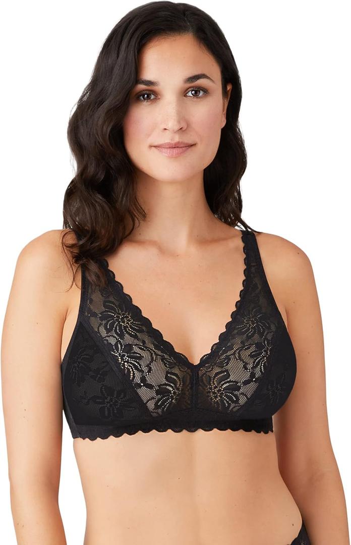Wacoal Women's Soft Sense Allover Lace Unlined Full Coverage Bralette, 810334 (Medium, Black)