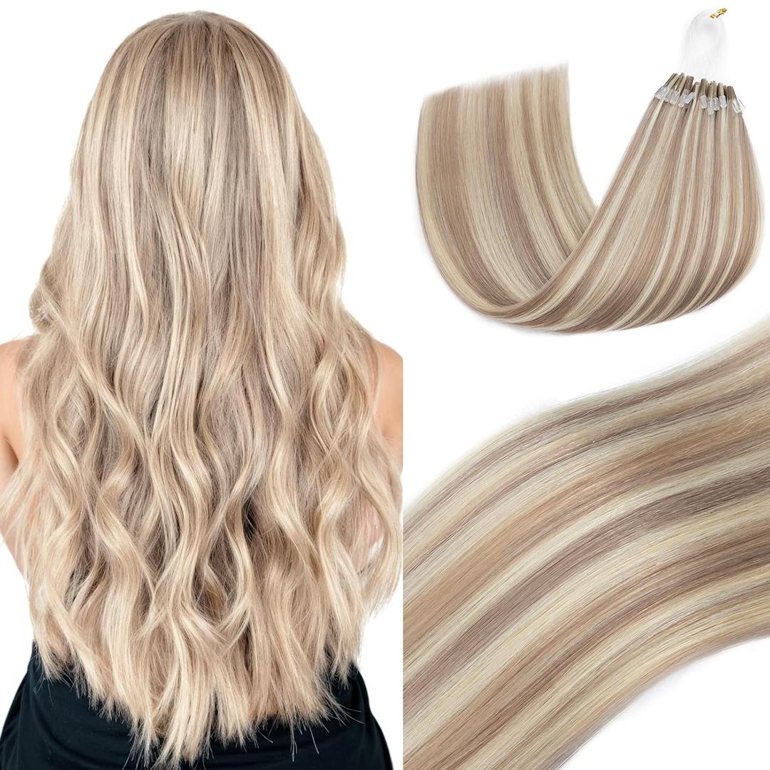 Elailite K Tip Hair Extensions Human Hair Real Remy Hair Ash Blonde & Bleach Blonde 18 Inch U Tip Ktip Utip Keratin Bond Hot Fusion Pre Bonded Hair Extensions for Women 50G 50Strands