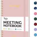Meeting Notebook for Work Organization - Work Planner Notebook with Action Items, Agenda Planner for Note Taking, 160 Pages (6.9" X 9.9") Project Organizer for Men & Women - Pink