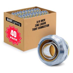 SELECT 40 Pack Lighting Zinc Liquid Tight Straight Connector, 3/4 Inch Electrical Connectors, Conduit Fittings, Safe and Rust Resistant