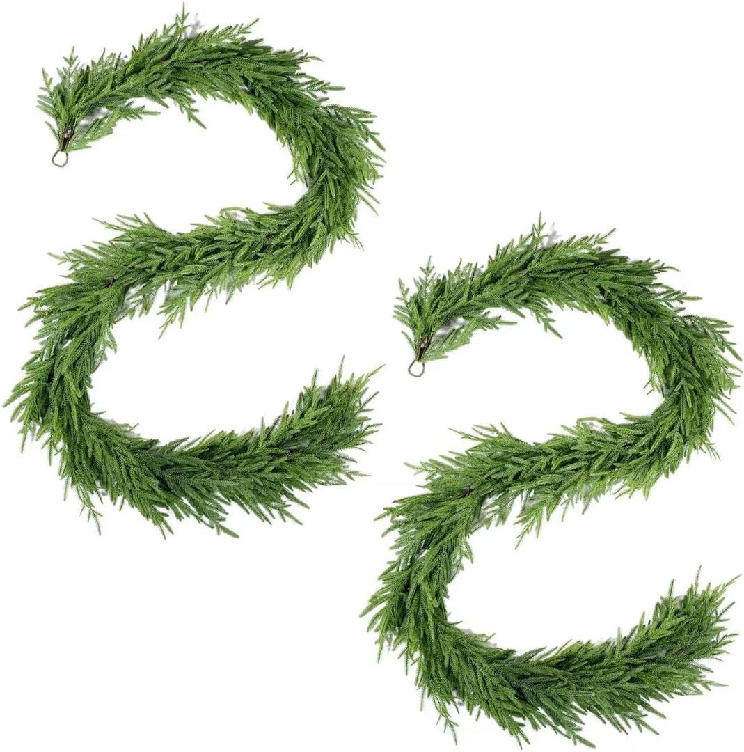 WBHome 2 PCS 9FT Real Touch Norfolk Pine Christmas Garland, Winter Greenery Garland for Christmas, Holiday Seasonal Outdoor/Indoor Home Decor