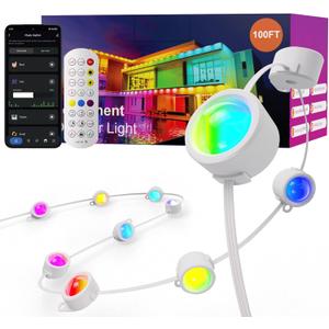 Fitop Permanent Outdoor Lights, 100FT RGB LED Eaves Light for Home, IP67 Waterproof Outdoor Strip Light, Extendable, DIY Scene Modes, Music Sync, App/Remote Control