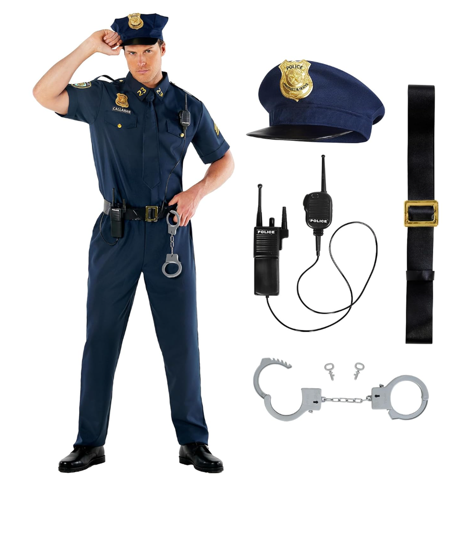 Morph Police Costume Mens Cop Costume Police Uniform Mens Cop Outfit Adult Halloween, S