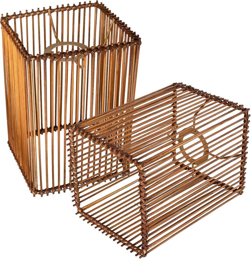 2 pack Square Lamps Shades Small Lampshades for Table Lamp Shade Floor Lamp Shade,5.5"x5.5"x7.9"woven rattan boho Bamboo Lampshades