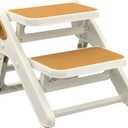 Toddler Step Stool, iNeibo 2-Step Foldable Step Stool for Kids, Widened & Thickened with Anti-Slip Design, Safer for Children Use for Kitchen, Bathroom, Toilet Training - Khaki