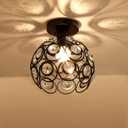 Black Mini Chandelier Light Fixture, Crystal Ceiling Light, Semi Flush Mount Hallway Lights, Small Metal Handmade Chandelier Lamp Covers for Hallway Foyer Entryway Closet Indoor Lighting