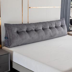 Large Triangular Headboard Wedge Bed Rest Reading Pillow Backrest Positioning Support Bolster Cushion with Removable Cover (Grey, King: 76x8x20 Inches)