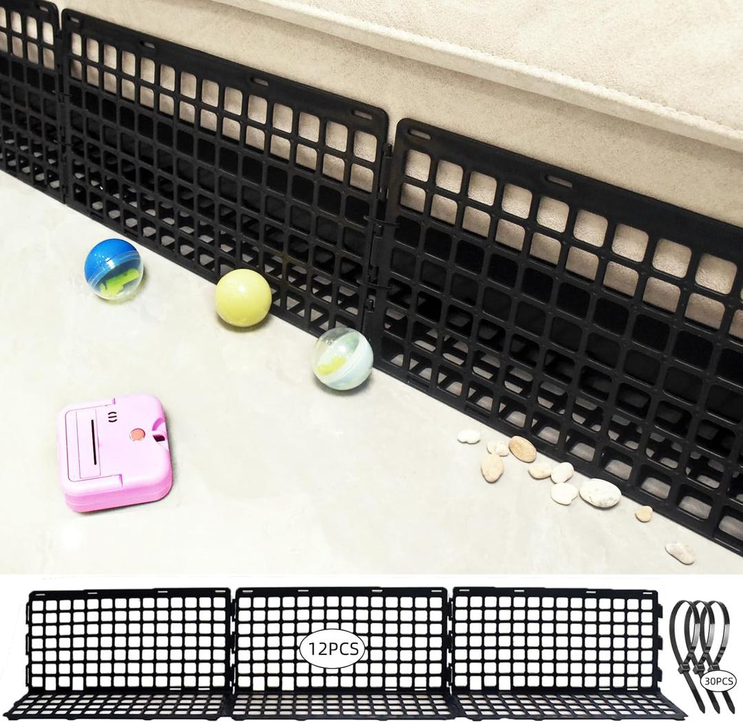 12 Pcs Under Couch Blocker for Bed Adjustable Furniture Plastic Under Bed Blocker with 30 Ties Black Couch Barriers for Dogs Pets Cats (Style 1)
