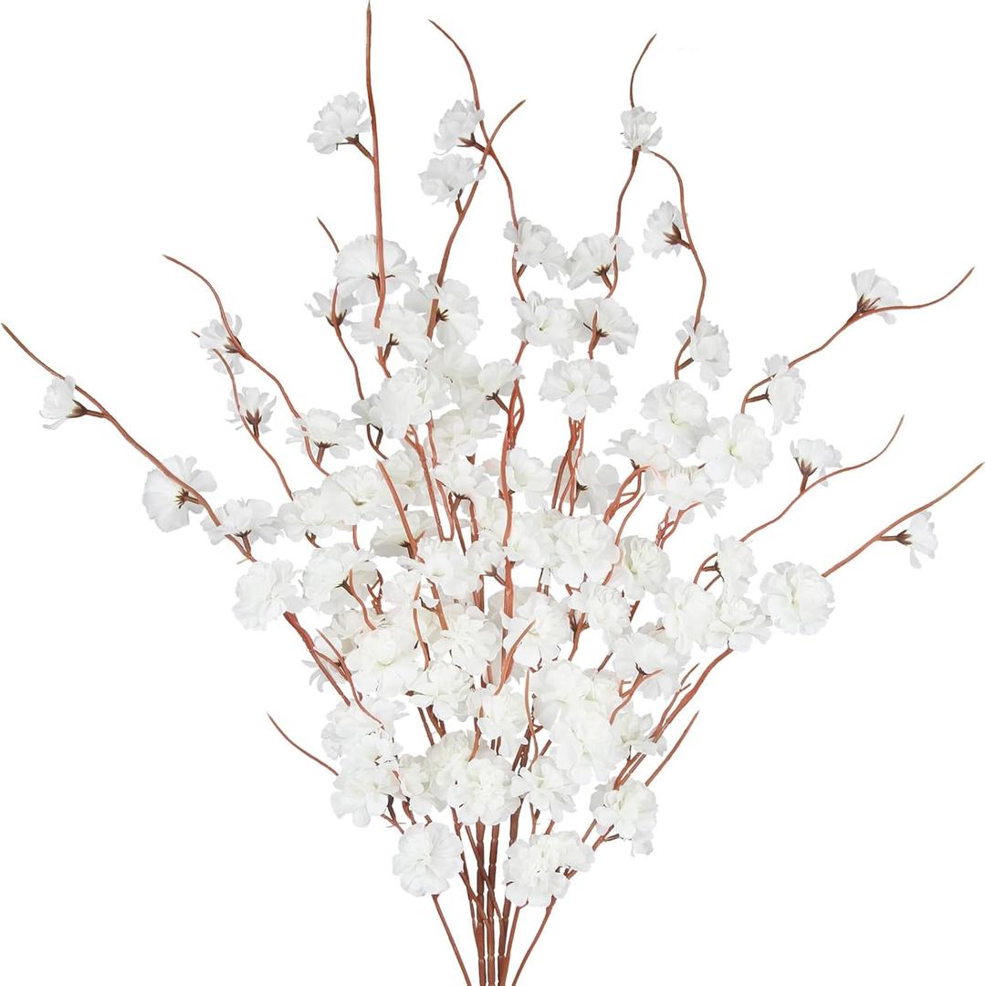 3 Pcs Faux Flowers for Vase Artificial Floral Stems White Fake Forsythia Flower with Long Stem 42.5" Silk Flowers Branches for Tall Vase Floral Arrangements Harvest Festival Winter Fall Decor