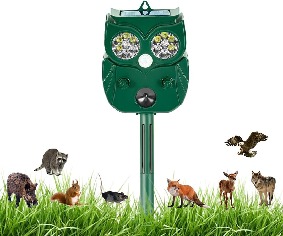 2026 Owl Solar Repellent with Motion Sensor & Triple System (Ultrasonic, LED, Sound) – Safe Outdoor Pest Control for Garden, Yard – Deters Moles, Skunks