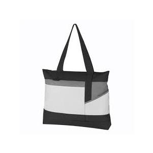 Advantage Tote Bag Front Pocket Top Zippered Closure Loop For Attaching Pen Or Keys ID Holder 22″ Handles Spot Clean/Air Dry, Black, 18″ W x 15″ H x 3″ D