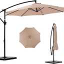 NEWBULIG 10FT Patio Umbrella with Base Included, Offset Cantilever Outdoor Patio Table Umbrella, UV Protection, Fade Resistant Fabric, Easy Tilt Adjustment for Pool, Deck, Garden, Backyard, Khaki