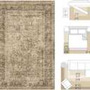 FMFUNCTEX 10x12 Washable Area Rug Brown Vintage Neutral Distressed Large Non Slip Carpet for Living Room Bedroom Soft Low Pile Indoor Mat Retro Floral Throw Rug for Dining Room Kitchen Office Nursery