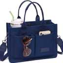 ZHMO Canvas Tote Bag for Women,Women's Bags Crossbody Bags Work Laptop Tote Bag Large Handbags Purse for Travel Nurse Teacher (Navy Blue With Compartments)