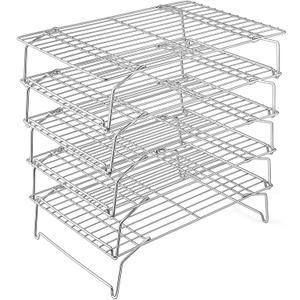 P&P CHEF Cooling Rack, 5-Tier Stainless Steel Stackable Baking Cooking Racks for Cooling Roasting Grilling, Collapsible & Heavy Duty, Oven Safe & Easy Clean, 15" x 10", Silver