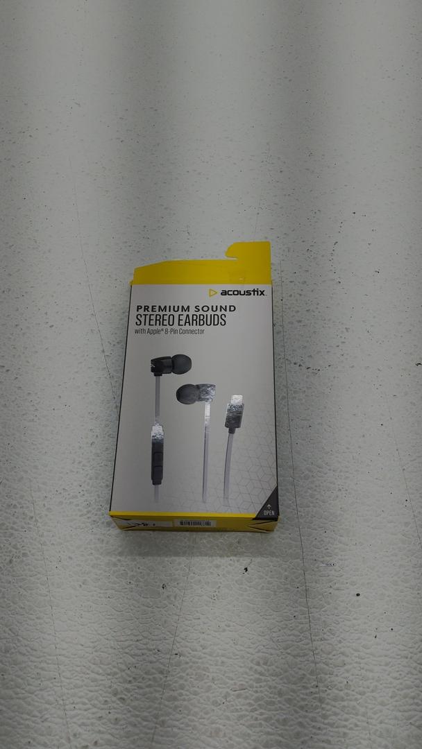 Acoustix premium sound stereo earbuds with Apple 8-pin connector