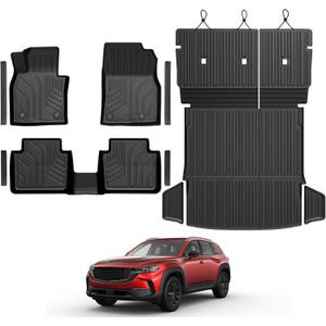Floor Mats for Mazda CX-50 2023-2026, All Weather Floor Mats Trunk Cargo Liner with Backrest Protectors and Door Sill Guards Accessories, Full Coverage Set (Fit Gas Models)