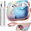 Inesore for AirPods Pro 2nd Generation Case Cover with Lock, Flowers Cute Air Pods Pro 2 Case Hard iPod Pro Cases for Women Girls with Cleaner Kit (2023 USB-C /2022/2019) -Blue Rainbow Gold Marble