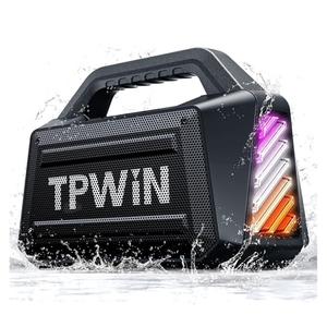 TPWIN Bluetooth Speaker - 80W Loud Rugged Outdoor Speakers, IPX6 Waterproof, 20H Playtime, Deep Bass, Lightshow, TWS, BT 5.3 Wireless, Portable for Travel Hiking Camping Beach Pool - Black