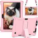 DETUOSI Case for YELLYOUTH 10.1 Tablet, Soft Silicone Lightweight Case Compatible with Dragon Touch Notepad K10, ZONKO 10.1, Beyond Tab 10.1, with Stylus Pen and Shoulder Strap, Light Pink