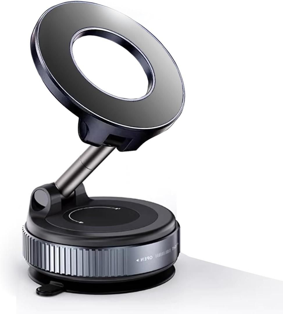 Phone Holder Stand for Car Foldable Retractable 360Hands-Free Magnetic Vacuum Suction Cup Cell Phone Mount for Gym/Mirror/Smooth Surface/Car Accessory for iPhone Android All Smartphones (Black)