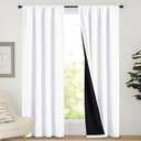 NICETOWN 100% Blackout Curtain Panels, Rod Pocket Window Curtains with Black Liner for Nursery, 84 inches Drop Cold and Full Light Blocking Draperies (White, 2 Pieces, 52 inches Wide Each Panel)