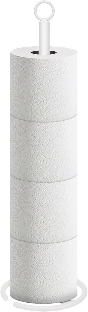 NearMoon Bath Toilet Paper Holder Stand, Freestanding Tissue Paper Storage with Reserve, Space Toilet 4 Rolls Holder for Bathroom/Kitchen Countertop-All Metal (1 Pack, White)