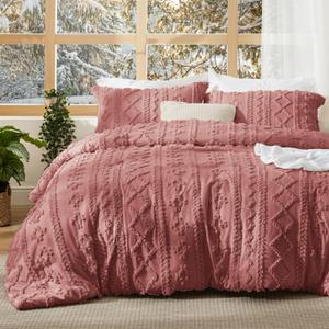 Bedsure Tufted Boho Comforter Set King Size - Grayish Pink Boho Bed Set, GentleSoft 3 Pieces Farmhouse-Style Embroidery Bedding, Gifts for Woman, Soft Jacquard King Comforter for All Seasons,King, 25 - Grayish Pink - Elegant