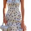 Floerns Women's Summer Split Thigh Spaghetti Strap Cami Midi Floral Dress Vacation Outfits for Women (A White Multi) S