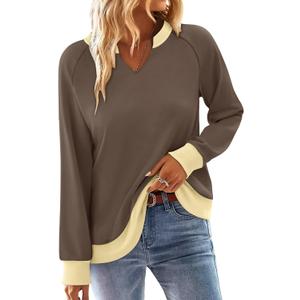 StunShow Women Sweatshirts Long Sleeve Shirts V Neck Casual Cute Loose Fit Lightweight Pullover Tops (L)