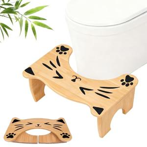 MYLIFESION Toilet Stool for Bathroom, 7 Inch Foldable Potty Stool for Pooping, Bamboo Squatting Potty Stools for Adults, Kids and Seniors, Non-Slip
