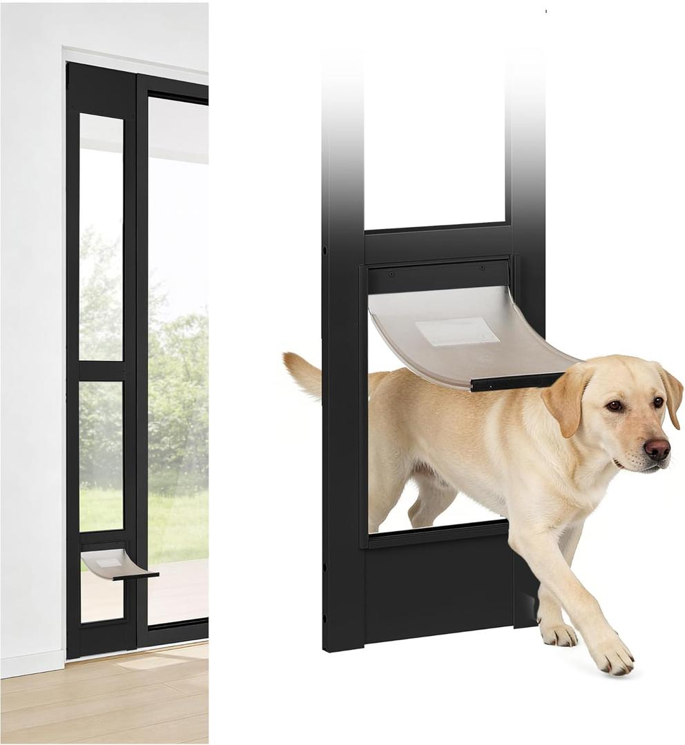Dog Door for Sliding Glass Door Insert with Lock All-Metal Frame & Magnetic Flat Closure, No-Cut Doggie Door for Large Dogs, Slider Doggy Door Insert, Adjustable Height (77 5/8" - 81") M-Black