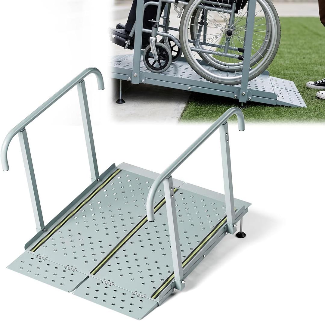 RDCMKL Wheelchair Ramp with Handrails, 4-12" Rise, Non-Slip, Carbon Steel