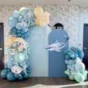 2 x 147PCS Dusty Blue Green Balloon Arch Garland Kit with Nude Clear Bobo Balloons for for Fish Party, Ocean Theme Birthday, Baby Boy Shower Decorations, Under The Sea Backdrop