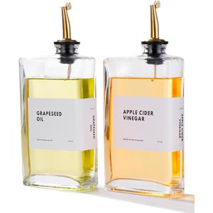 Olive Oil Dispenser for Kitchen, Cooking Oil Dispenser, Oil and Vinegar Dispenser Set, Olive Oil Bottle, Soy sauce dispenser, coffee syrup bottles with stainless steel pourers - 2 pcs, Gold