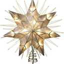 Kurt Adler 12" 7-Point Natural Capiz Lighted Tree Topper | Christmas Tree Star Topper | Gold Tree Topper Star with Lights | Light Up Star Christmas Tree Topper w/Wire Rays Accent (12 Inches, Gold)
