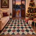 Lahome Christmas Rug, 5x7 Christmas Decor Rugs for Living Dining Room Non Shedding Washable Carpet, Checkered Black and Red Non Slip Stain Resistant Indoor Carpet for Patio Office Xmas Holiday Decor