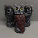 Hausse 3 Pack Bird Scarecrow Fake Horned Owl Decoy, Rotating Head Plastic Owl Bird Deterrents, Nature Enemy Horned Pest Repellent for Outdoor Garden