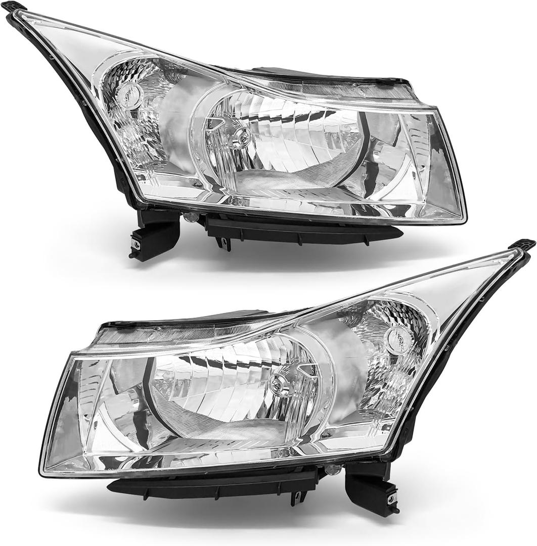 Headlight Assembly for 2011 2012 2013 2014 2015 Chevy Cruze LS/LT/LTZ 2016 Chevrolet Cruze Limited Chrome Housing with Clear Reflector Headlamp Replacement Pair