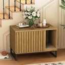 Litter Box Enclosure, Modern Cat Litter Box Enclosure Furniture Hidden Litter Box with Scratch Pad, Cat Washroom Cat House End Table, Entryway Bench for Livingroom (Natural) (31.5"L x 20"W x 22"H)