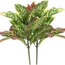 Artificial Croton Plant Leaf Branches Lifelike Tropical Houseplant Bush Stems for Home Office Decoration, 2 Pack