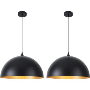 Black Pendant Lights Kitchen Island, 16 Inch Black and Gold Dome Pendant Light, Modern Farmhouse Pendant Light for Kitchen Island, Dining Room, Cafe, Bar, 2 Pack, 16"x2