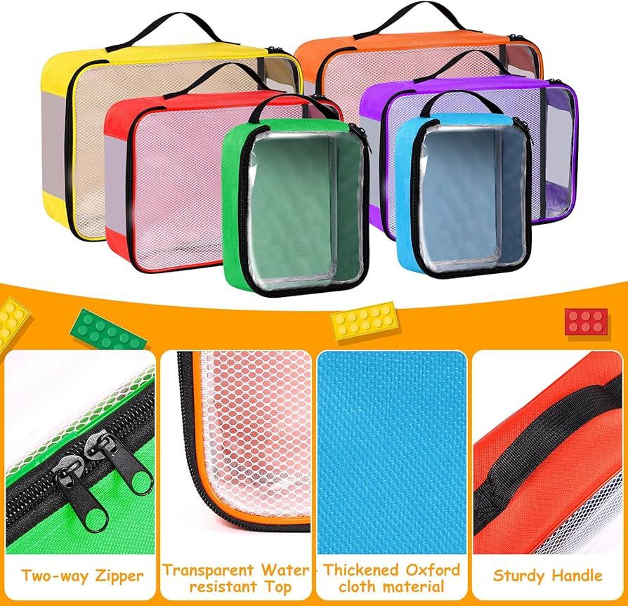 4 Packs Toy Storage Bags with Zipper, Clear PVC Organizing Bags, Waterproof Storage Bags, Toy Storage Organizer for Building Blocks, Puzzle, Books