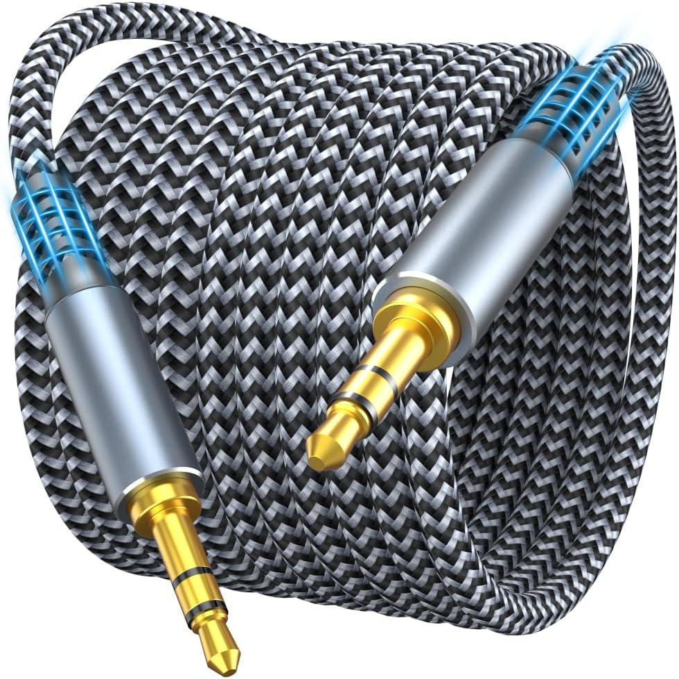 Aux Cord 4ft - 3.5mm Audio Cable Male to Male - Nylon Braided Aux Cable Stereo Jack Cord (1/8") for Car, Headphones, Speaker - Hi-Fi Sound & Slim Fit (TRS - Audio Only)